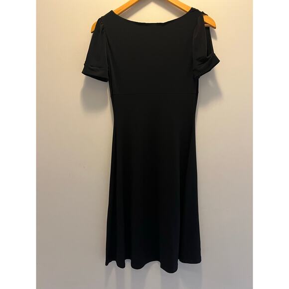 MODA Short Sleeve Cowl Neck Midi Dress Black Jersey Size Small JL - Picture 5 of 6